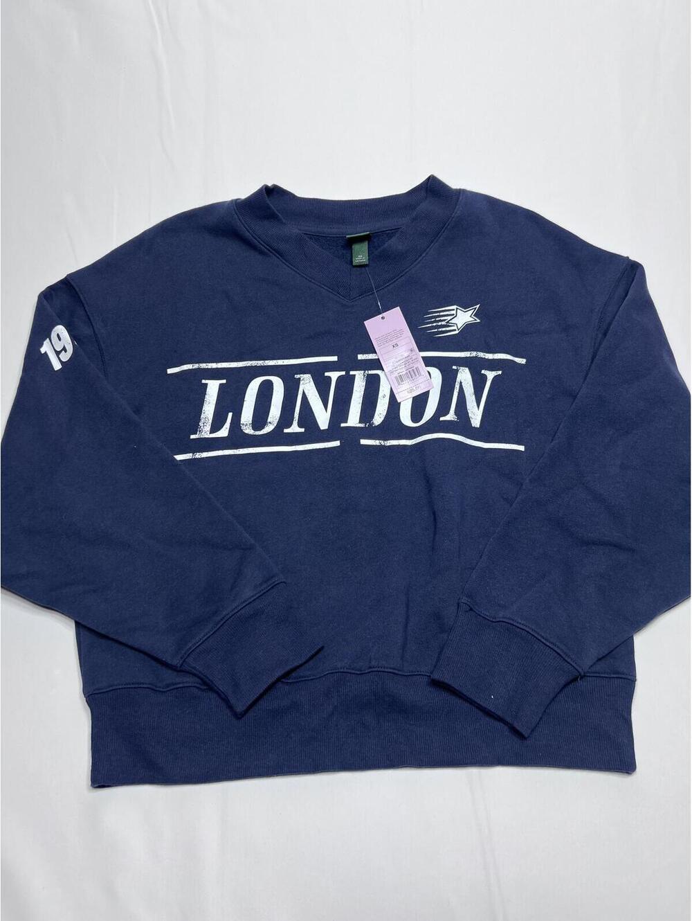 Navy Blue London Graphic Sweatshirt with 19 Detail on Sleeve